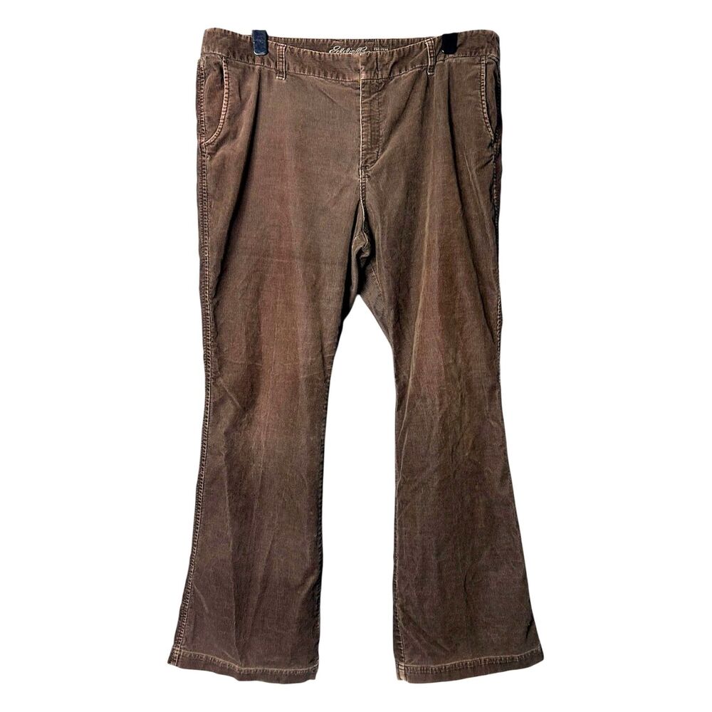 Vtg Eddie Bauer Womens Y2K Brown Corduroy Flare Pants 20T Neutral Cotton Stretch